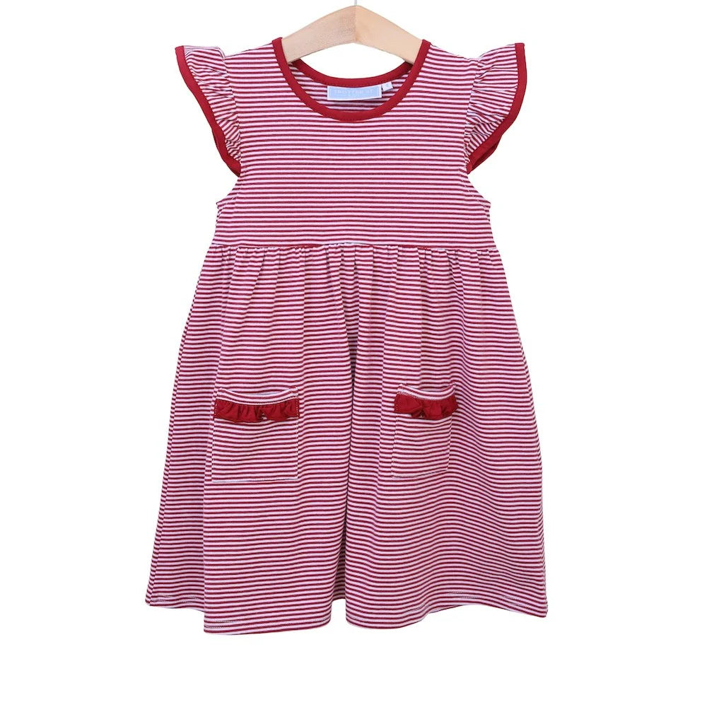 Trotter Street Lucy Game Day Dress--Crimson Stripe