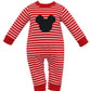 Claire and Charlie Mickey Red Knit Stripe Boys Long Romper Long Sleeve