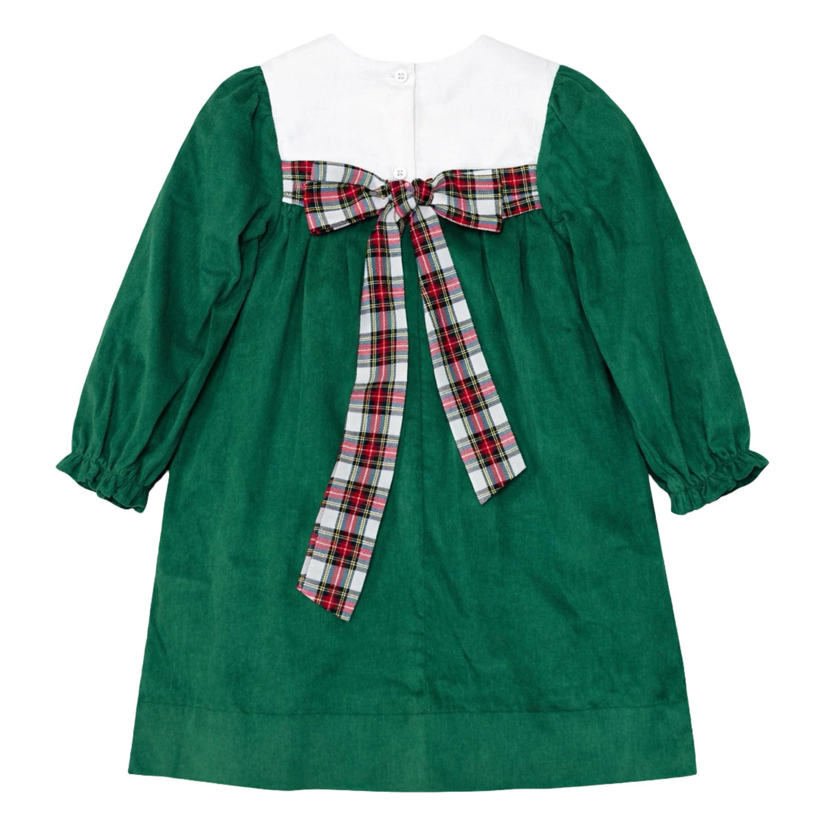 Krewe Kids Lucy Long Sleeve Scallop Dress--Green Cord Christmas Tartan Nutcracker
