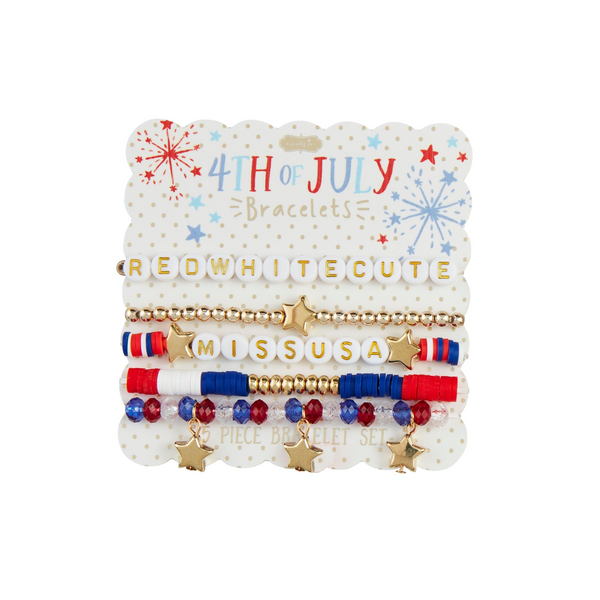 Mud Pie Sassy Fourth Of July Red White Cute Bracelet Set