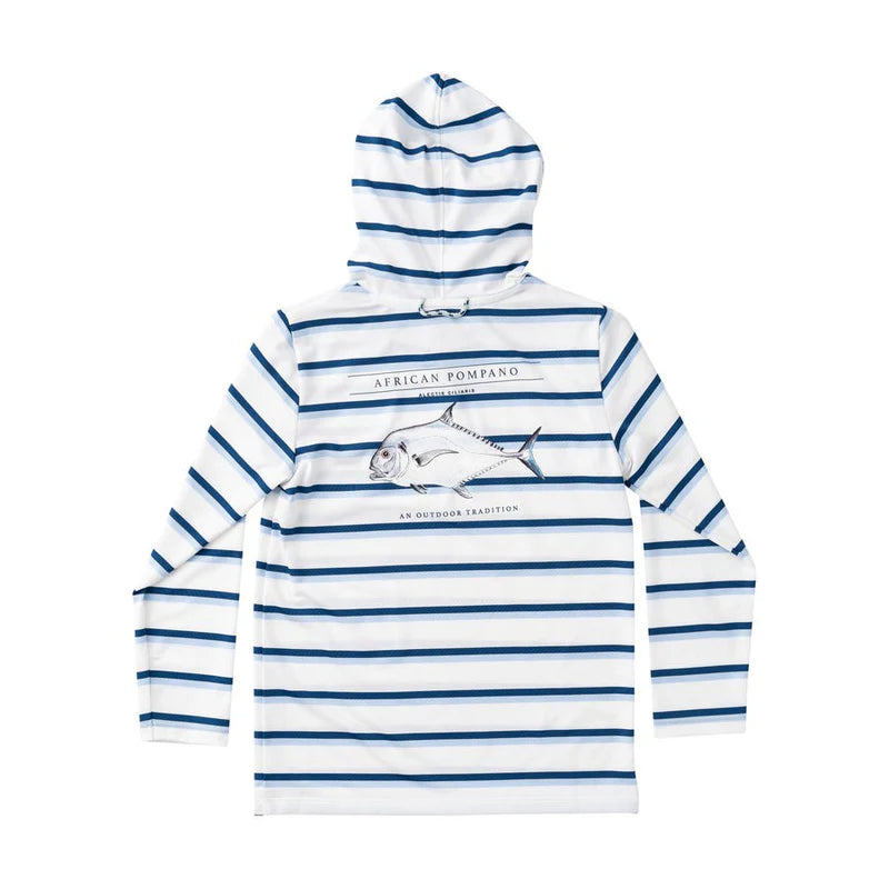 Prodoh Kids Pro Performance Hoodie T-Shirt--Windsurfer Navy Peony Stripe--African Pompano
