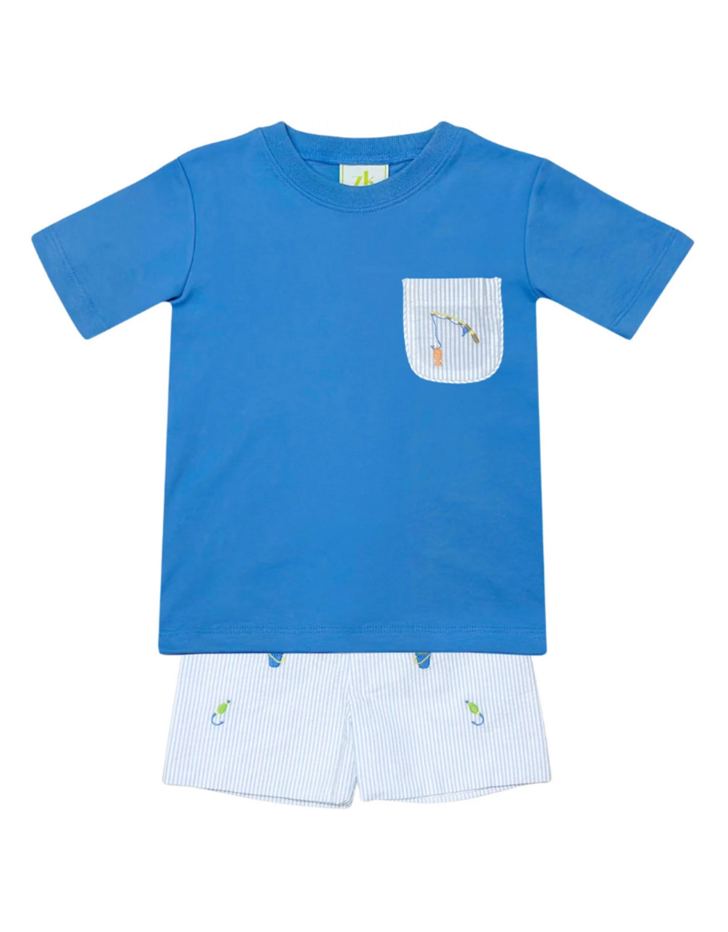 Zuccini Fishing Lure Jacob Shirt and Shorts Set, Periwinkle Knit Set